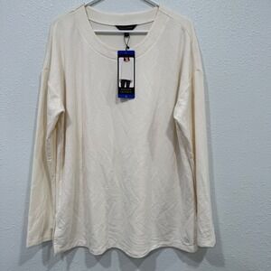 Banana Republic Womens Cream Long Sleeve Crew Neck Top Rayon Blend Size L NWT